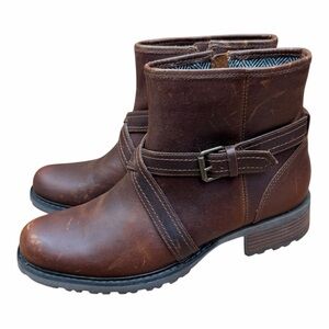 Sebago Saranac Strap Low Moto Boots Womens Size 9 Brown Leather Ankle Zip